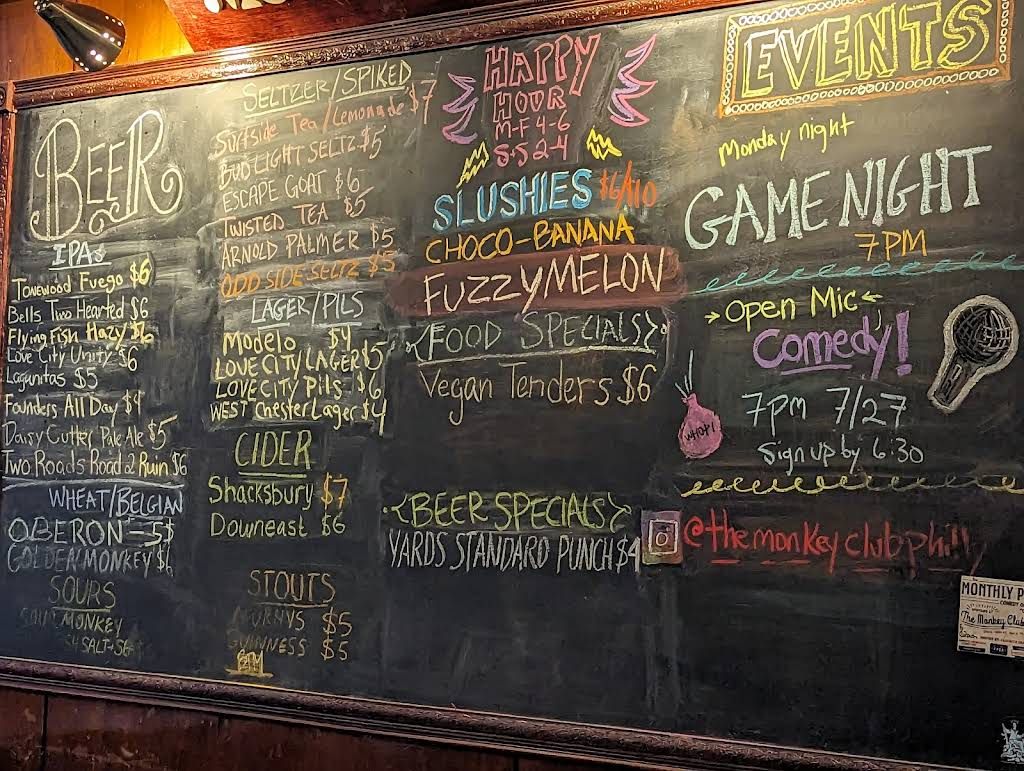 The Monkey Club Menu 1